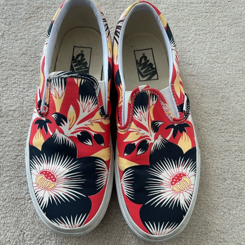 Vans Slip-On Sneakers with Red, Black & Yellow Floral Print